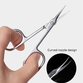 Tijeras para Cortar Cutículas de Manicura, Curva Fina, Acero Inoxidable Plateado