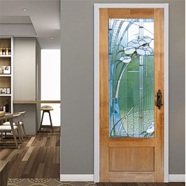 artfanke 3D Stained Glass Door Sticker Peel and Stick 30.3"x78.7"- Self-Adhesive Retro Wood Door Murals Wallpaper - Waterproof Wall Decal for Home Decor (2 Sheets/Set)