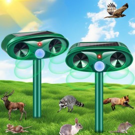 2025 Upgraded Solar Animal Repellent, 2 Pack Ultrasonic Animal Repeller Outdoor with Motion Sensor Cat, Deer, Squirrel, Dog, Raccoon, Skunk, Rodent, Rabbit Repellent for Yard, Garden, Lawn