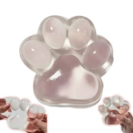 Chicooan Large Cat Paw Taba Squishy Squeeze Toys 5-inch Big Clear Pink Cute Fufu Squishy Sensory Stress Relief Fidget Toys for Party Favors Sensory Anxiety Toys for Adults (Transparent Pink)