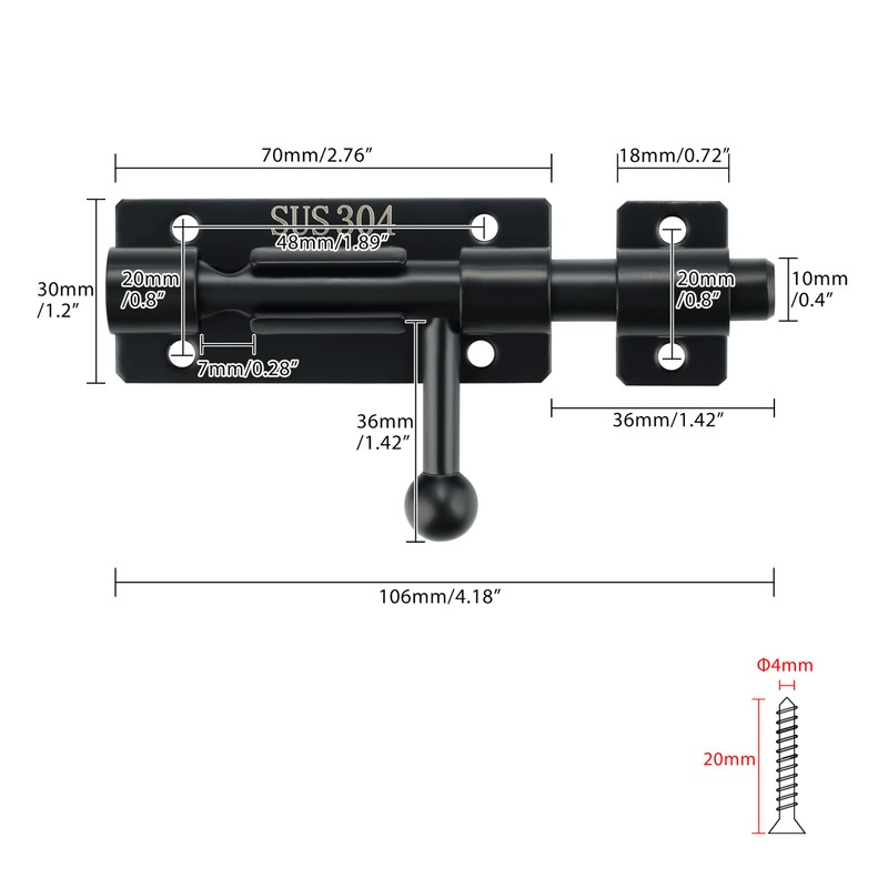 MOOCHE 10.6 cm Padlock Set Gate Latch, 304 Stainless Steel