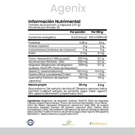 CellX | Agenix | Fórmula Anti-Edad con Resveratrol (200mg), Nicotinamida Ribósido (NR) NAD+ (200mg), Fisetina (30mg), Quercetina (150mg), Glucorafanina TrueBroc, Magnesio, Selenio y BioPerine® | 60 Cápsulas Veganas