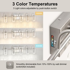 GAOMON Bathroom Light Fixtures, 5 Light Brushed Nickel Vanity Lights Crystal Bubble Glass Dimmable 3 Color Temperatures Modern Bathroom Wall Sconce for Bathroom Hallway Kitchen Bedroom Living Room