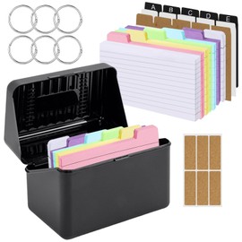 Pack of 260 Index Cards Box Pocket Labeled Lines Index Box Including 180 Colourful Index Cards with Ring Index Box Black 15 x 9.5 x 8.5 cm for On the Go Learning Notes School Supplies Office Home