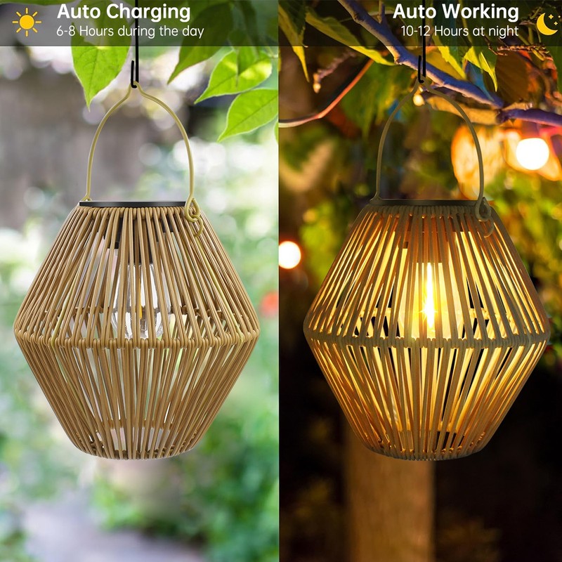 Solar Woven Hanging Lantern for Outdoor Decoration – Boho-Style LED