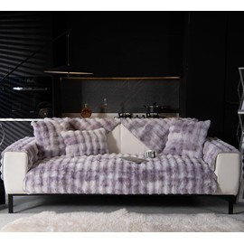 Huierxun Tie Dye Soft Faux Fur Fleece Sofa Cover Sectional Couch Cover Fluffy Fuzzy Sofa Slipcover Faux Rabbit Fur Anti-Slip L Shaped Couch Cover for Dogs Cats Pet (Purple,28"x59")