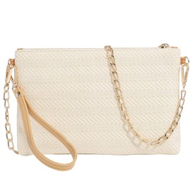 Beurlike Straw Clutch Purses for Women Beach Wristlet Wallet Small Cross body bag for Girls, Beigewhite, Medium, Fashion