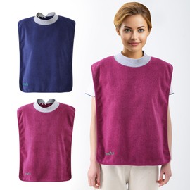 MATZ Adult Bibs Full Coverage Ultra Absorbent Cotton Terry Towel Snap-on Bibs with Comfortable Ribbed Neck Navy Blue & Plum
