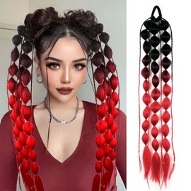 COOINEADER Colored Bubble Ponytail Extension with Hair Tie Long Colored Hair Extensions for Girls Crazy Hair Accessories for Women for Festival Rave (Black to Red, 30 Inch (Pack of 1))