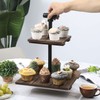 MyGift Rustic Burnt Wood 2-Tier Cupcake Stand with Metal Pipe