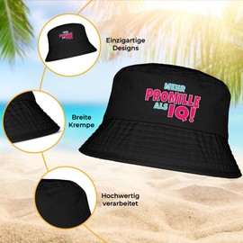 More Per Mille Than IQ - Funny Bucket Hat - The Perfect Sun Hat for Men & Women - Ideal as a Malle Outfit, Party Accessory & Festival Bucket Hat for the Beach, black, Unit size