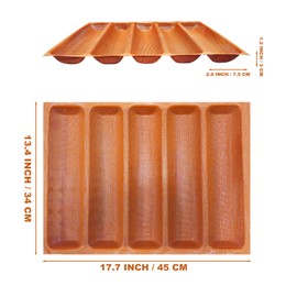 FETESUR Silicone Perforated Baking Forms Sandwich Mold French Baguette Bread Pan Food Mat 5 Loaf Non-Stick Baking Liners (Orange)