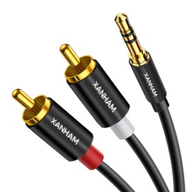 XANHAM 3.5mm to 2RCA Adapter Cable 25 Feet /8m Aux TRS 1/8 Inch Jack to 2 RCA Male to Male Y Splitter Cord for Hi-Fi System, Phone, Speaker, MP7, Tablet, HDTV