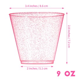 HKACSTHI 25 Pieces 9oz Plastic Cups Disposable Glitter Cups Wine Glasses Clear Plastic Tumblers Dessert Cups Drinking Cups Wedding Party Cups Cocktail Cups (Red)