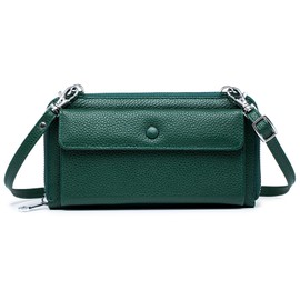 imeetu Women's Smartphone Shoulder Pouch, Mini Shoulder Bag, Long Wallet, Genuine Leather, Stylish, Crossbody, Chrome Green