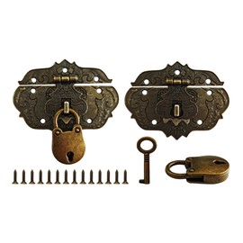 bociloy 2PCS Antique Embossing Decorative Hasp Latch, Retro Brass Clasp Lock with Screws for Jewelry Wooden Box Case Drawer Cabinet Furniture Decoration, Bronze