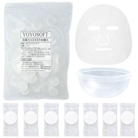 YOYOSOFT Compression Face Mask, Cotton, Individual Packaging, Face, Face Pack, Sheet Mask, Sheet Pack, DIY Cosmetic Pack Sheet, Lotion Sheet, Disposable with Cups (8.7 x 9.1 inches (22 x 23 cm) (40