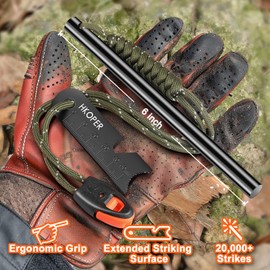 Hkoper Ferro Rod Fire Starter, 6 Inch X 3/8 Inch Fire Starter Survival Tool, Flint and Steel for Camping and Hiking, Flint Fire Starter, Magnesium Fire Starter