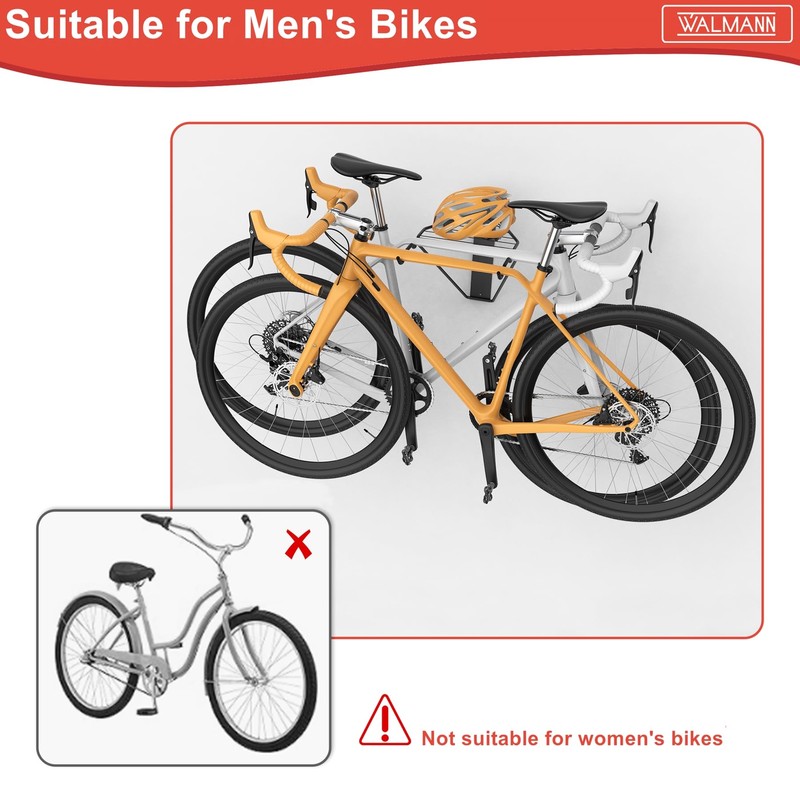 WALMANN Wall Mount Horizontal Bike Rack, Foldable Bicycle Storage, 4