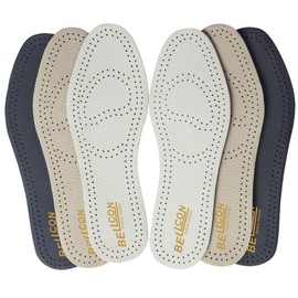 Bellcon Leather Insoles for Men Black Leather Inserts for Men Boots Nonslip Shoe Pads for Flats Comfort Thick Cushioning Shoe Liners for Odor Eater and Sweat Absorbing(3 Pairs/Mens US 12-12.5)