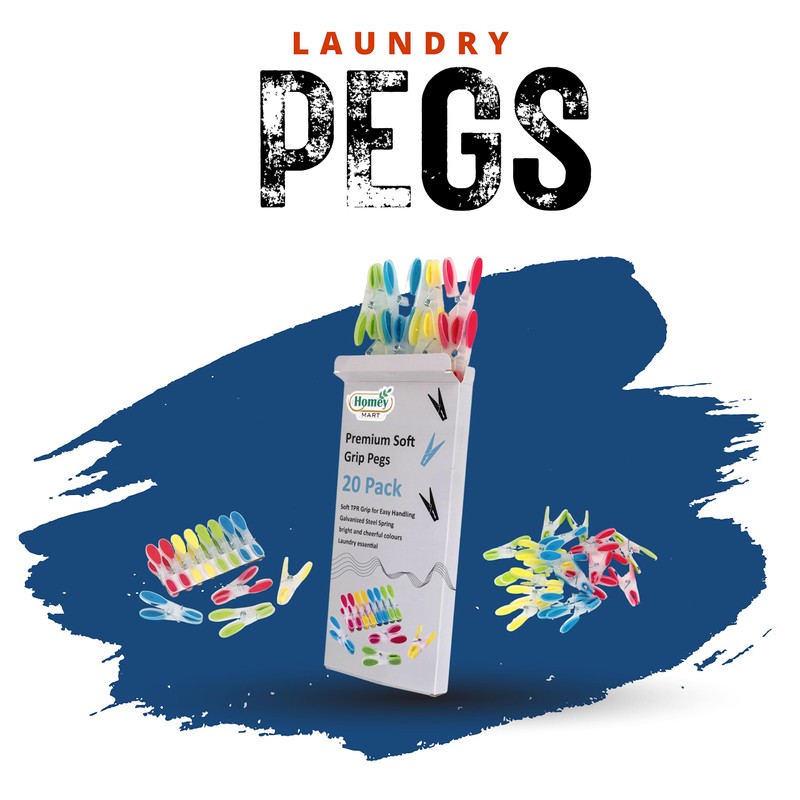 20 x Premium Soft Grip Clothes Pegs Plastic Strong Laundry