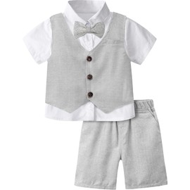mintgreen Infant Formal Suit Short Sleeve Set, Light Grey, 3-4 Years