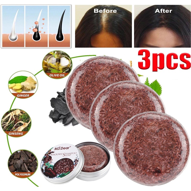 MS.Dear 3PCS Organic Soap Hair Darkening Shampoo Bar Gray Hair