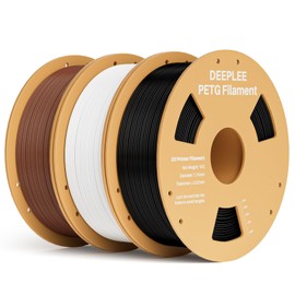 DEEPLEE PETG 3D Printer Filament 1.75mm 3KG, Dimensional Accuracy +/- 0.02 mm, High Toughness & Impact Resistance PETG Filament Fits FDM 3D Printers, Black+White+Brown
