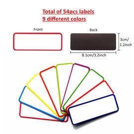 54pcs Magnetic Dry Erase Labels, Reusable Name Tags Magnets for Students Classroom, 9 Color Magnetic Name Plate for Whiteboard Refrigerator Shelving School Bus 3.2"x1.2" Each-Color Border