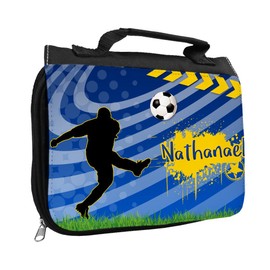 Toiletry Bag with Names Nathanael With Football Motif for Boys with Name Washing Toiletries Bag for Child
