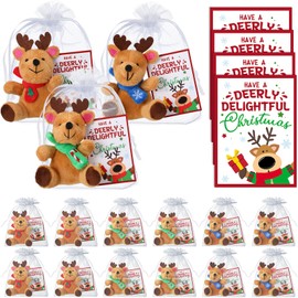 Silipull 12 Pcs Christmas Stuffed Reindeers with Holiday Icon Scarf Xmas Deer Gifts 4" Plush Elk Animal Toy for Kids Adults Teacher Gifts Family Reunions Holiday Events
