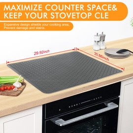 Stove Top Covers Electric Stove Cover, 30 x 20.86 Inch Silicone Stove Top Protector,Silicone Stove Mat,Heat Resistant Flat RV Range Stovetop Protector (Light Gray)