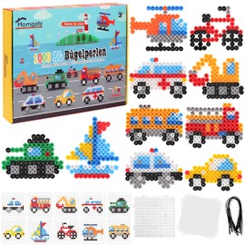 Homgaty XL10mm Fuse Beads,1000 PCS Aqua Melting Beads Craft Kit with Pegboards Traffic Theme Christmas for Boys,10 Colours Water Fuse Beads for Kids
