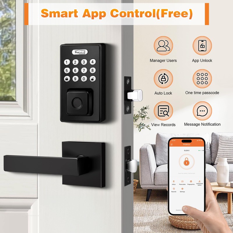 Probrico Keyless Entry Door Lock with Handle, Smart Locks for