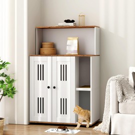 Rovibek Cat Litter Box Enclosure for 2 Cats, Litter Boxes Furniture Hidden with Storage, Cat Litter Cabinet with Scratch Mat, Fit Most of Litter Box, White