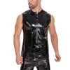 Men Wetlook Leather Tank Top, Glossy, Male Shiny Latex Casual