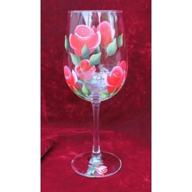 Hand Painted Wine Glasses - Roses Red (Set of 2)