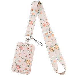 Juanooo Aesthetic Flower ID Card Holder Lanyard for Keys Cute Floral Keychain Neck Lanyard for Women Girls for ID Badges Preppy School Key Lanyard for Teachers Student ID