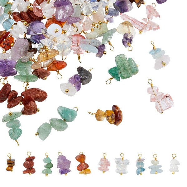 SUPERFINDINGS 60Pcs 10Styles Natural Stone Pendants Gemstone Chips Pendants Stone