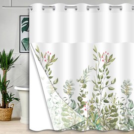 Uhexoyo Green Leaf Botanical Floral Shower Curtain Set Hookless Shower Curtain Nature Botanical Shower Curtain 71x74in