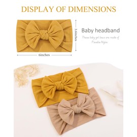 jollybows 3PCS Baby Nylon Headbands Hairbands Hair Bow Elastics for Baby Girls Newborn Infant Toddlers Kids - Khaki Mustard Leopard Print