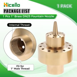Hicello 1" (G1/DN25) Brass Fountain Nozzle – Spray Height 1.5M, Coverage 1.3M, for Garden Pond & Decorative Water Features – [Size: Fit for 1 Inch Male Thread Only]