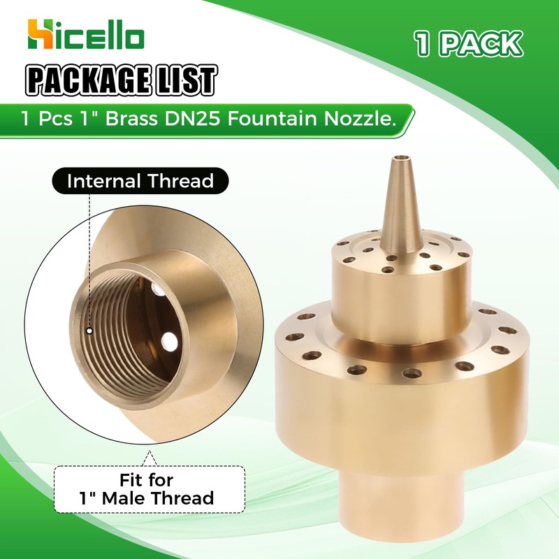 Hicello 1" (G1/DN25) Brass Fountain Nozzle – Spray Height 1.5M,