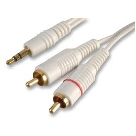LEAD, 3.5 P TO 2X PHONO, WHITE, 5M, Audio & Video Cable Assemblies QTY X 1