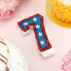 American Flag Birthday Candle Red Blue Sequin Number 7 Candle Perfect for Independence Day and Captain America Birthday Party Decorations Favors
