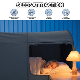 Alvantor® Bed Canopy Tents Dream Privacy Space Twin Bunk Bed Sleeping Tents Indoor Pop Up Portable Frame Curtains Breathable Grey Cottage (Mattress Not Included) Reducing Light