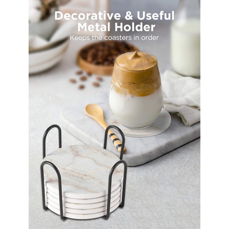InnoGear Coasters for Drinks, 8 Pieces with Holder Absorbent Ceramic
