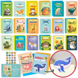 Animal Fun Fact Cards with Bookmarks - 20 Greeting Cards with Pop-Out Bookmark Mini Gifts - Punny, Funny Bulk Thinking of You Notecards for Kids, Grandkids, Teachers, Students, Friends, Family & More