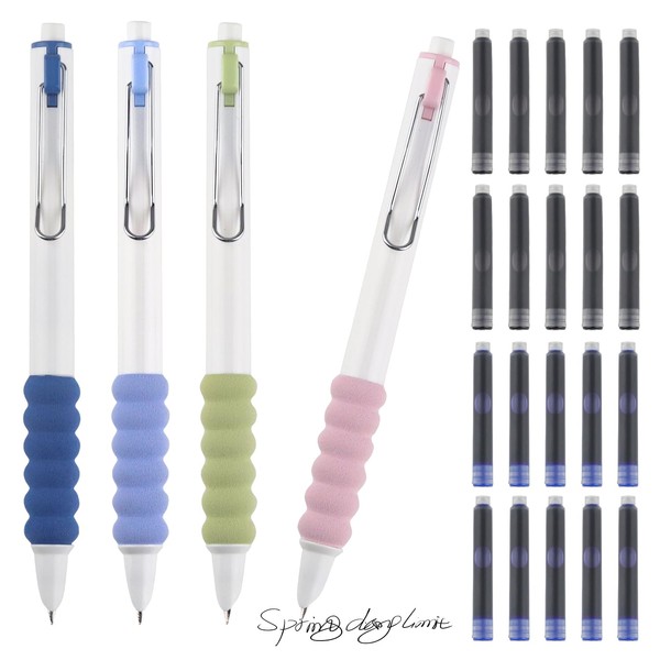 Fizdoqg Pack of 4 Retractable Fountain Pens with 20 Ink