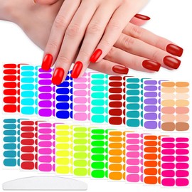 WOKOTO 20 Sheets 280 Pieces Fluorescent Nail Polish Strips for Women Bright Solid Gel Nail Stickers Nail Polish Wraps Nail Stickers Full Nail Wraps Stick On Nails Polish Stickers Press On Gel Nails